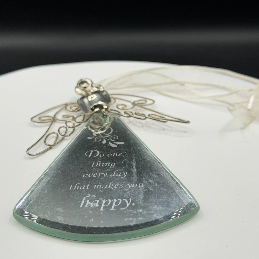 Wire Angel Mirror Ornament Inspirational Quote Silver Tone Hanging Home Decor